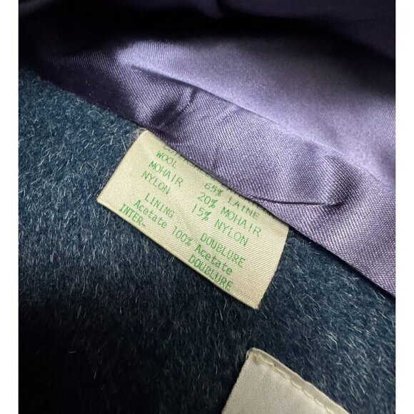 STUNNING VINTAGE Teal Penningtons Retro MOHAIR WOOL Trench Pea Coat Large - Picture 4 of 7